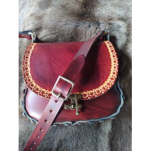 Bag - Aurora Style - Mahogany Brown Leather Laced Shoulder Bag (Hand Tooled Design)